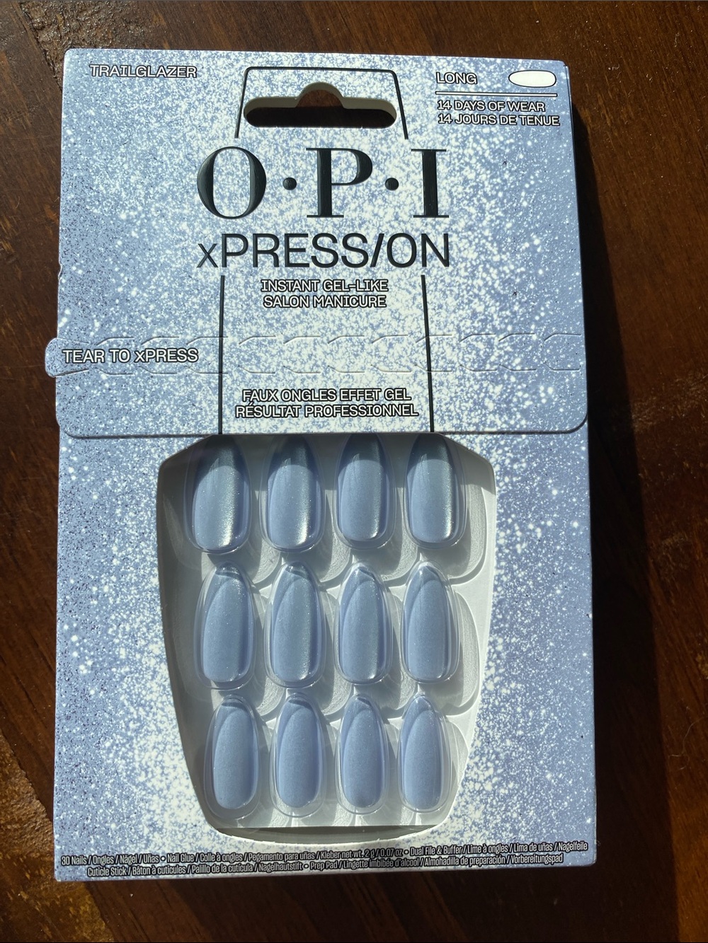 OPI Xpression Long Shimmery Blue Press On Nails